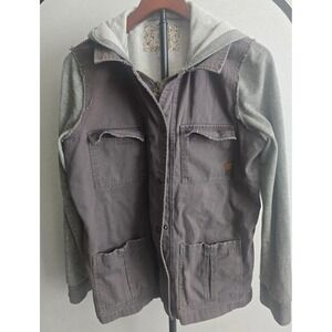 Element Eden Women Gray Hooded Utility Jacket Sweatshirt Sleeves Vest Large‎